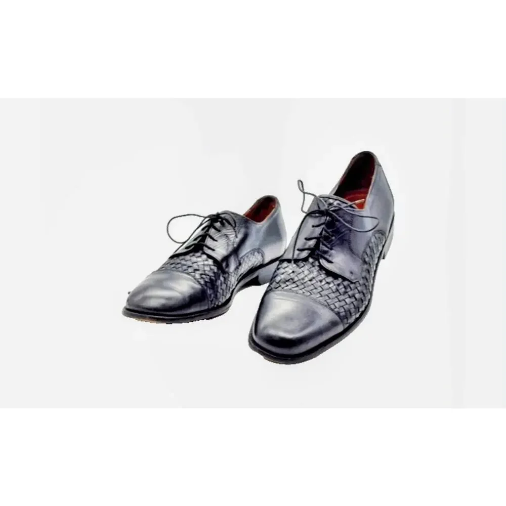 Bostonian Florentine Men's Black Woven Leather Oxford Shoes Italy Size 10 M Vtg